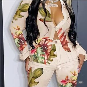 2 piece summer leaf print